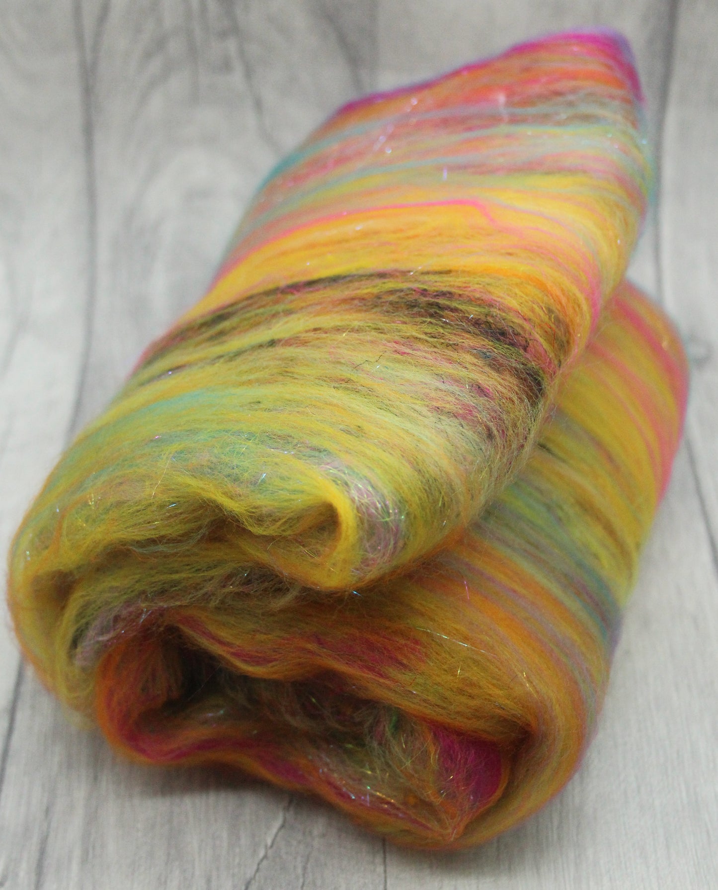 Merino Art Batt - Blue Purple Orange Pink - 51 grams 1.7 oz - Wool for felting, spinning and weaving