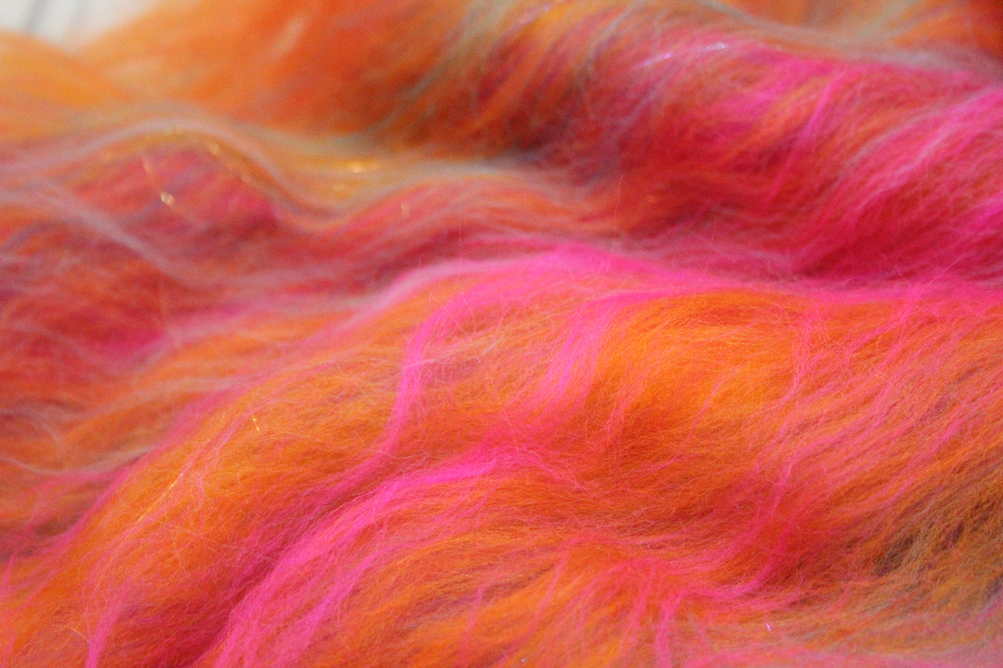 Merino Art Batt - Orange Pink - 36 grams 1.2 oz - Wool for felting, spinning and weaving