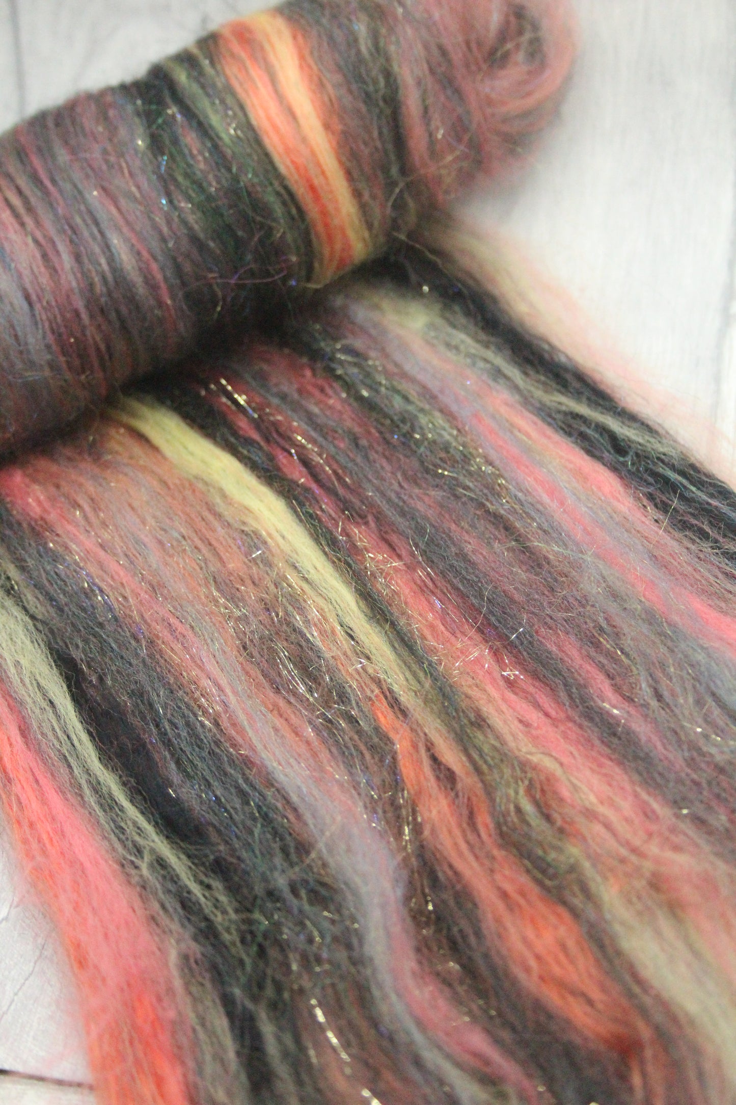 Merino Art Batt - Brown Black Yellow - 36 grams 1.2 oz - Wool for felting, spinning and weaving