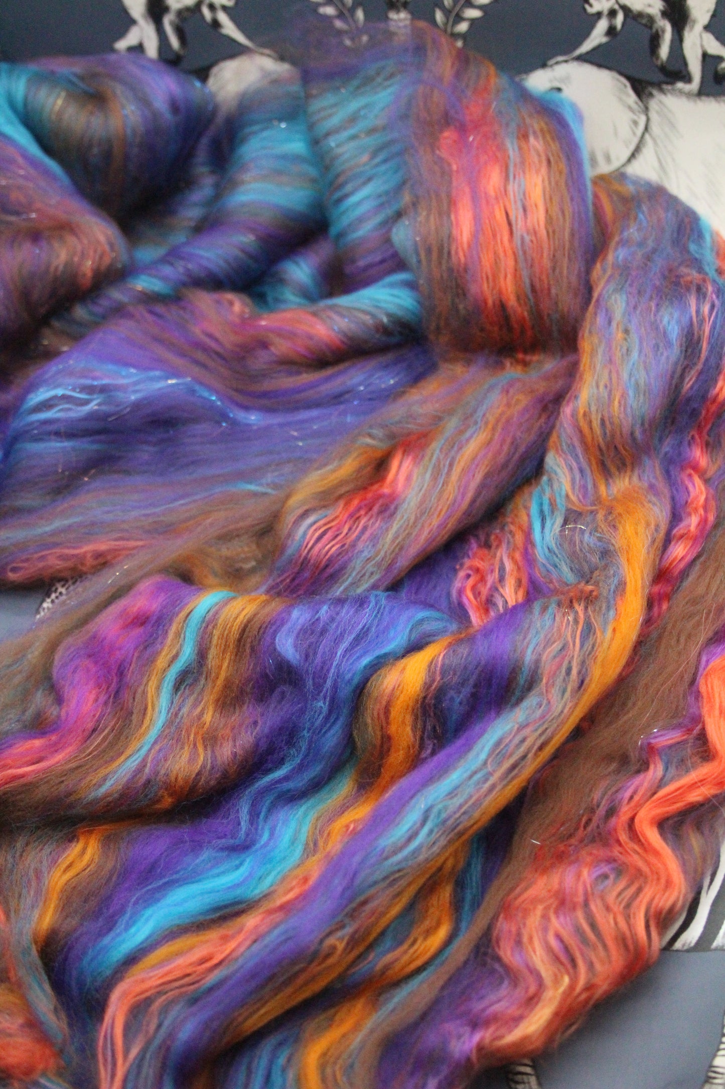 Supersoft Merino Art Batt - Blue Purple Orange Brown - 42 grams 1.4 oz - Wool for felting, spinning and weaving
