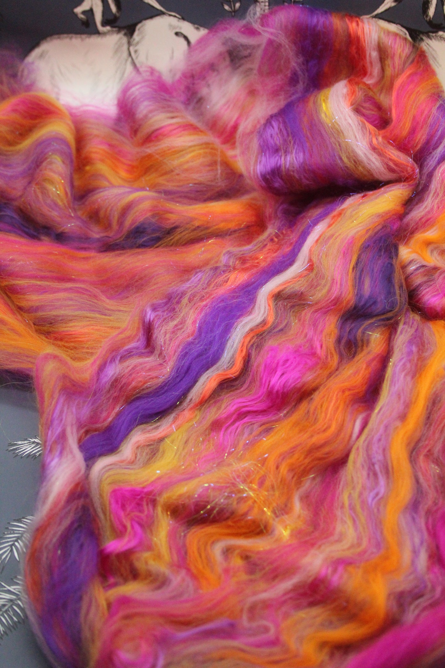 Supersoft Merino Art Batt - Orange Purple Pink - 32 grams 1.1 oz - Wool for felting, spinning and weaving