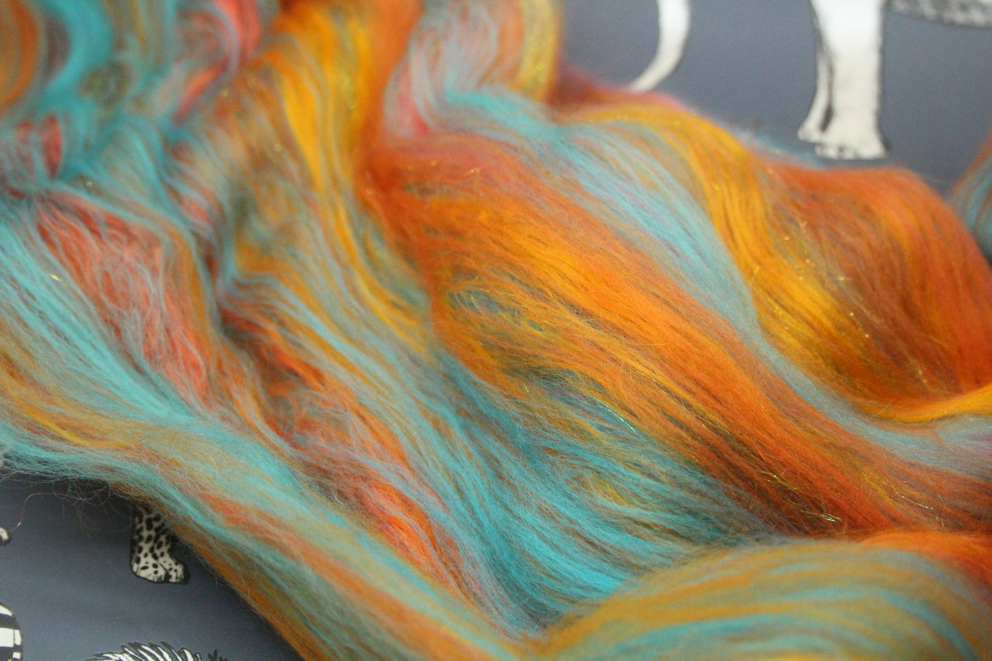 Merino Art Batt - Orange Turquoise - 53 grams 1.8 oz - Wool for felting, spinning and weaving (Copy)