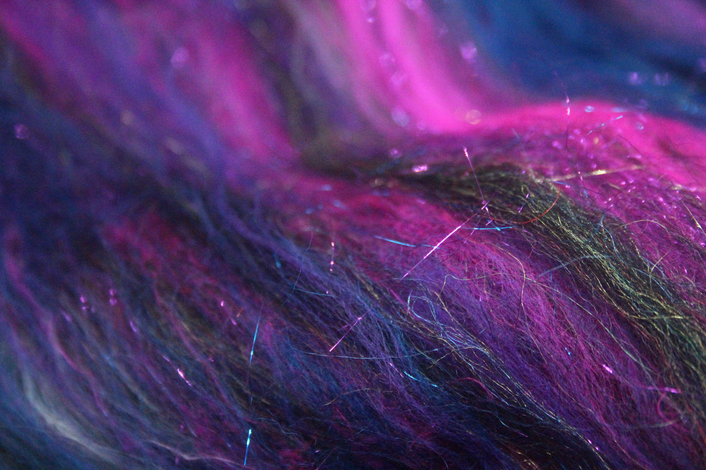 Merino Art Batt - Black Pink Blue Purple - 66 grams 2.3 oz - Wool for felting, spinning and weaving