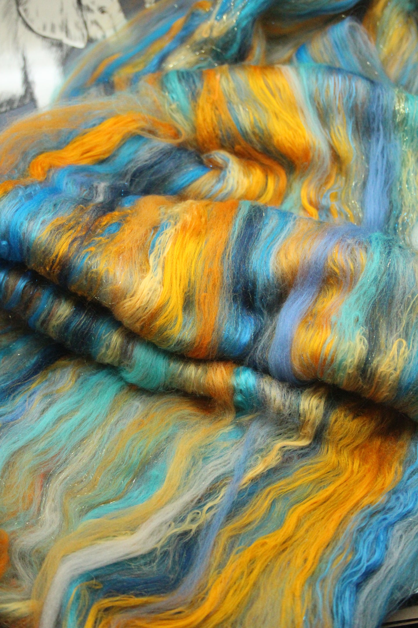 Merino Art Batt - Blue Orange - 61 grams 2.1 oz - Wool for felting, spinning and weaving