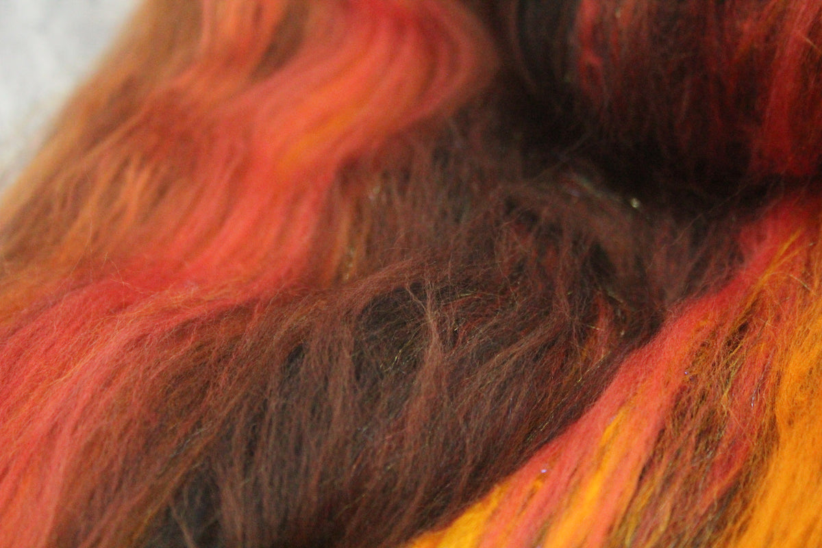 Merino Art Batt - Orange Black Brown - 61 grams 2.1 oz - Wool for felting, spinning and weaving