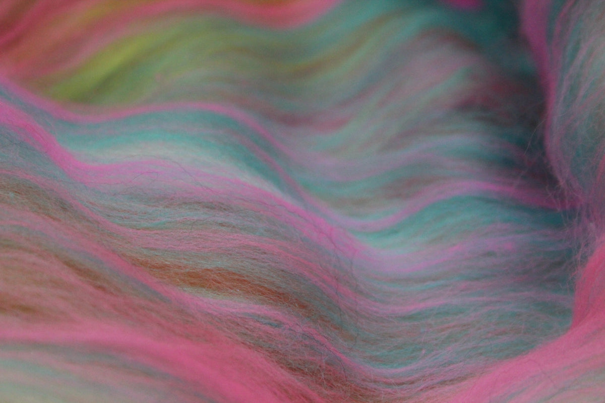 Merino Art Batt - Blue Green White Brown Pink - 61 grams 2.1 oz - Wool for felting, spinning and weaving