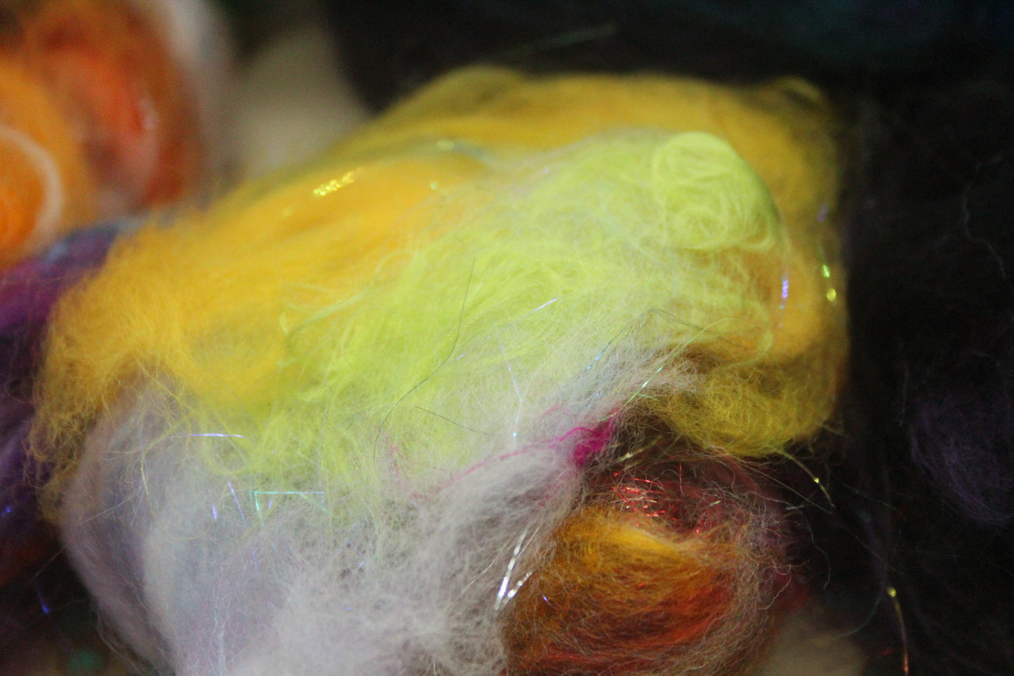 Art Batt - Orange Brown Ultraviolet Turquoise - 150 grams / 5.2 oz + 8g of locks - Wool for felting, spinning and weaving