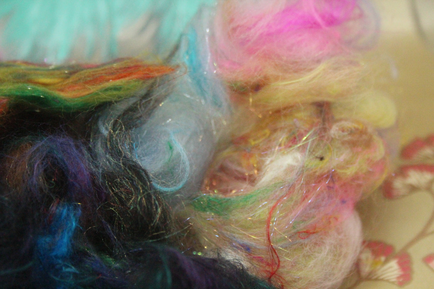 Art Batt - Orange Brown Ultraviolet Turquoise - 150 grams / 5.2 oz + 8g of locks - Wool for felting, spinning and weaving