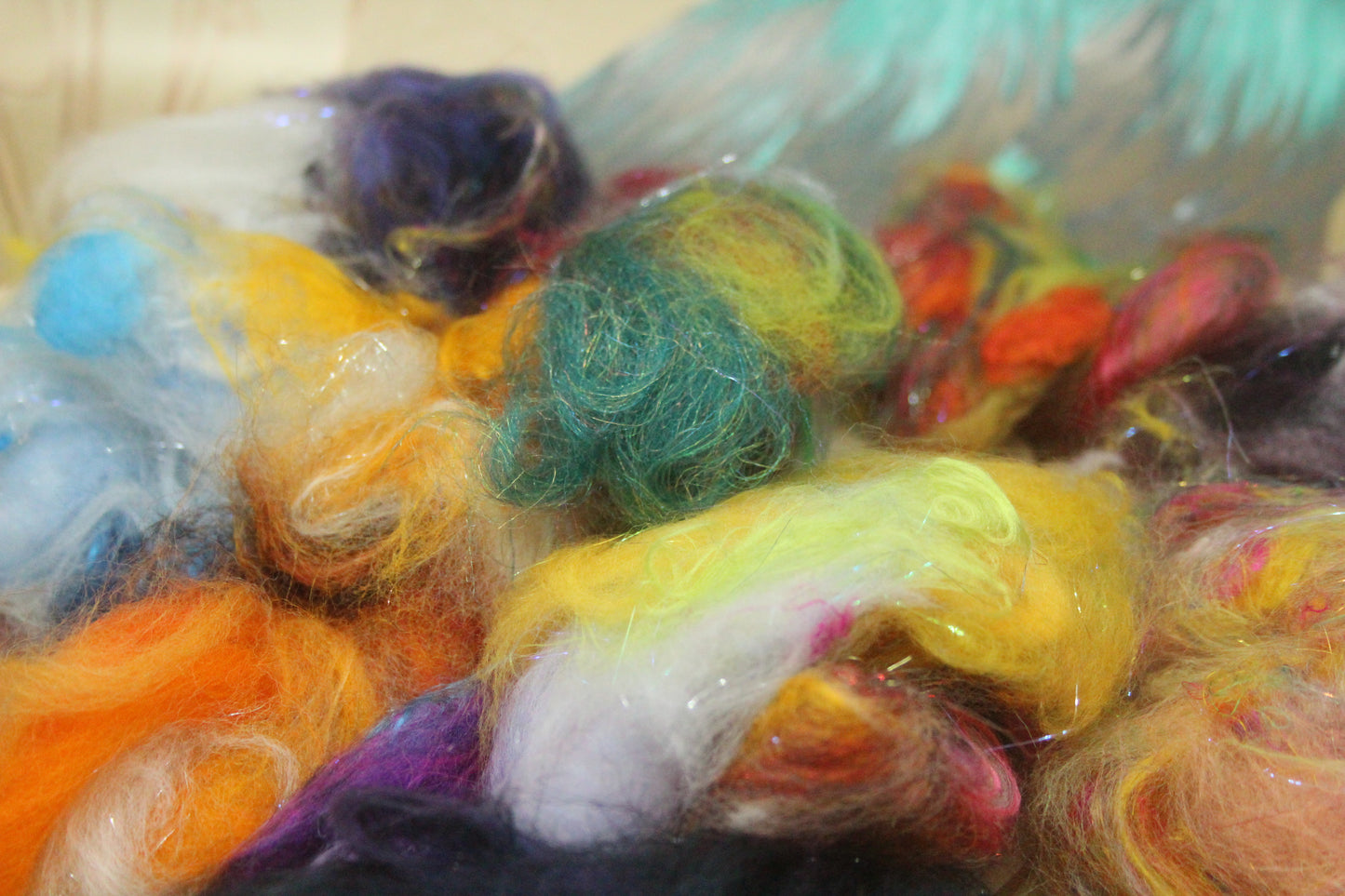 Art Batt - Orange Brown Ultraviolet Turquoise - 150 grams / 5.2 oz + 8g of locks - Wool for felting, spinning and weaving