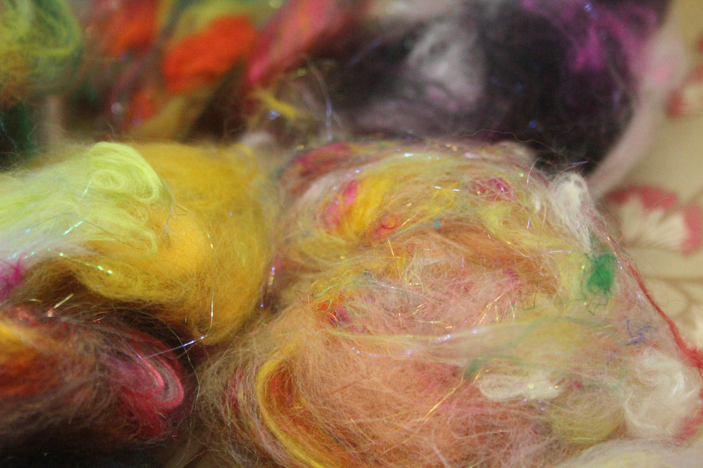 Art Batt - Orange Brown Ultraviolet Turquoise - 150 grams / 5.2 oz + 8g of locks - Wool for felting, spinning and weaving