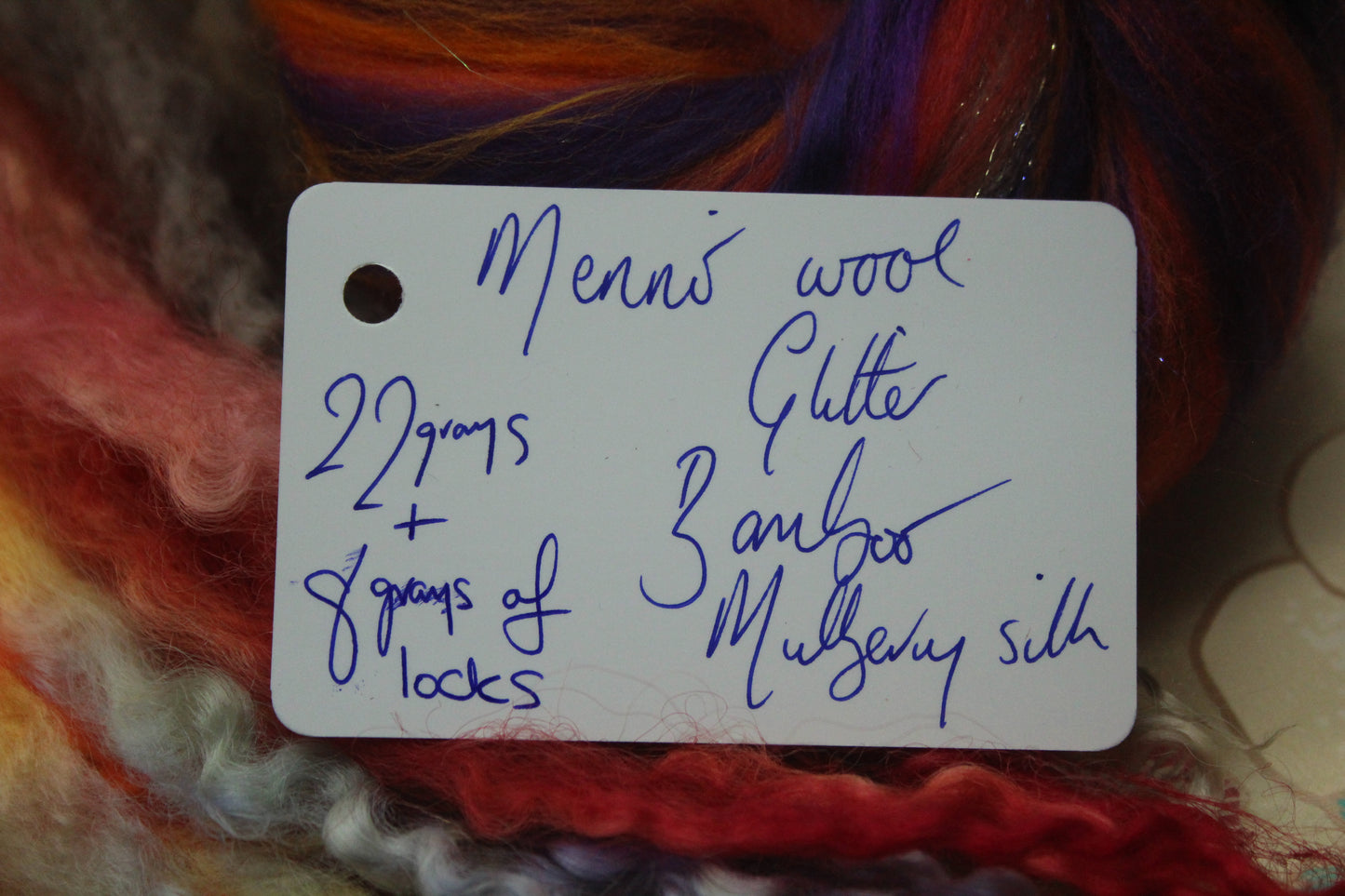 Merino Wool Blend - Orange Purple - 22 grams / 0.7 oz + 8 grams of locks - Fibre for felting, weaving or spinning