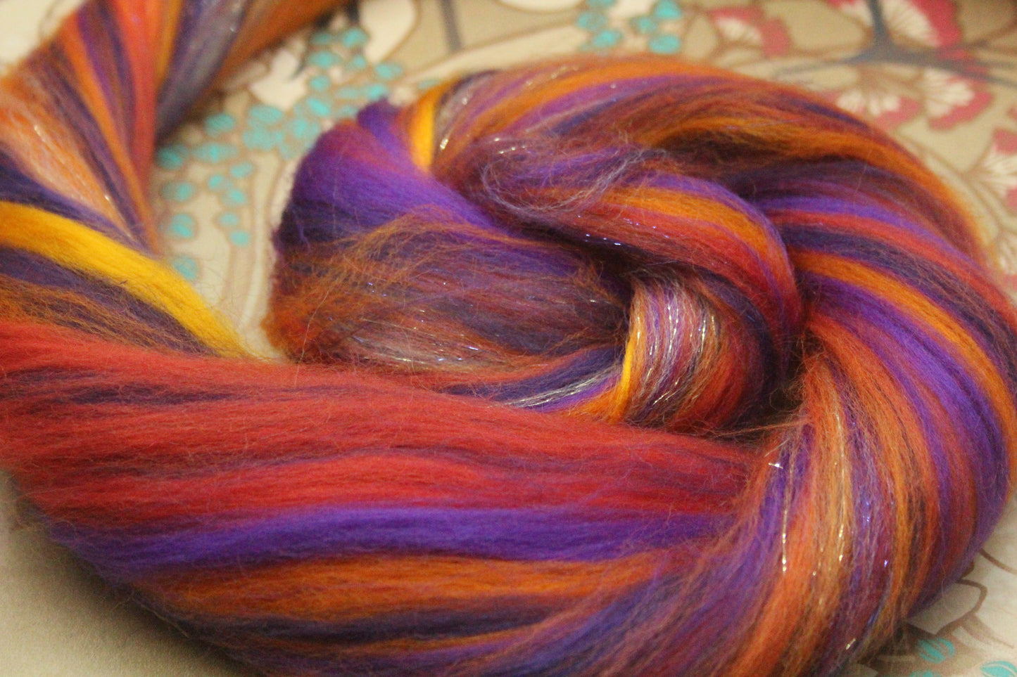 Merino Wool Blend - Orange Purple - 16 grams / 0.5 oz - Fibre for felting, weaving or spinning
