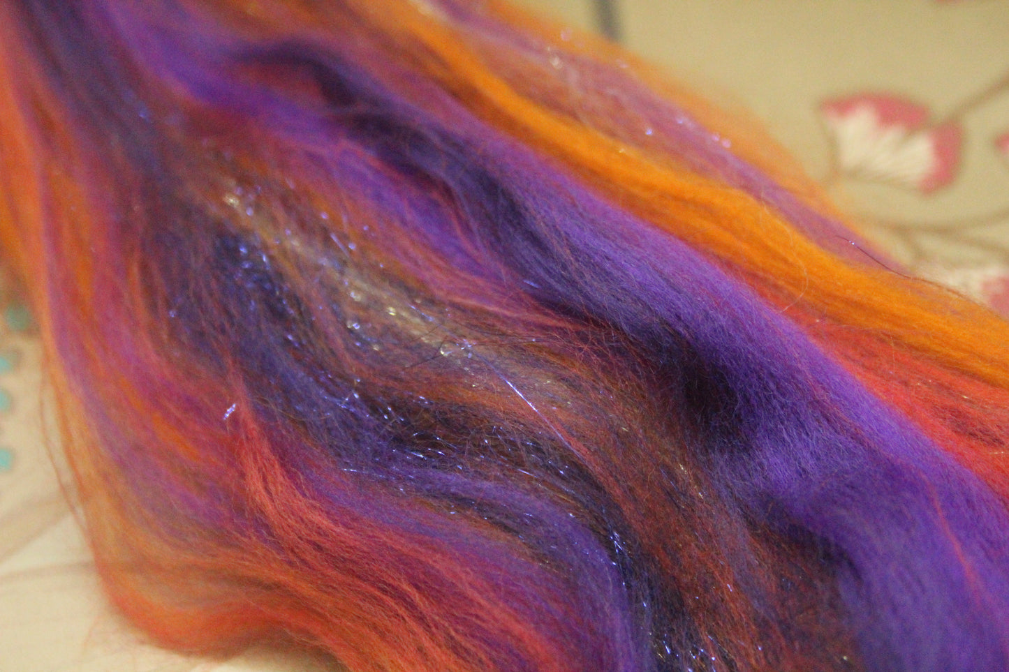 Merino Wool Blend - Orange Purple - 16 grams / 0.5 oz - Fibre for felting, weaving or spinning
