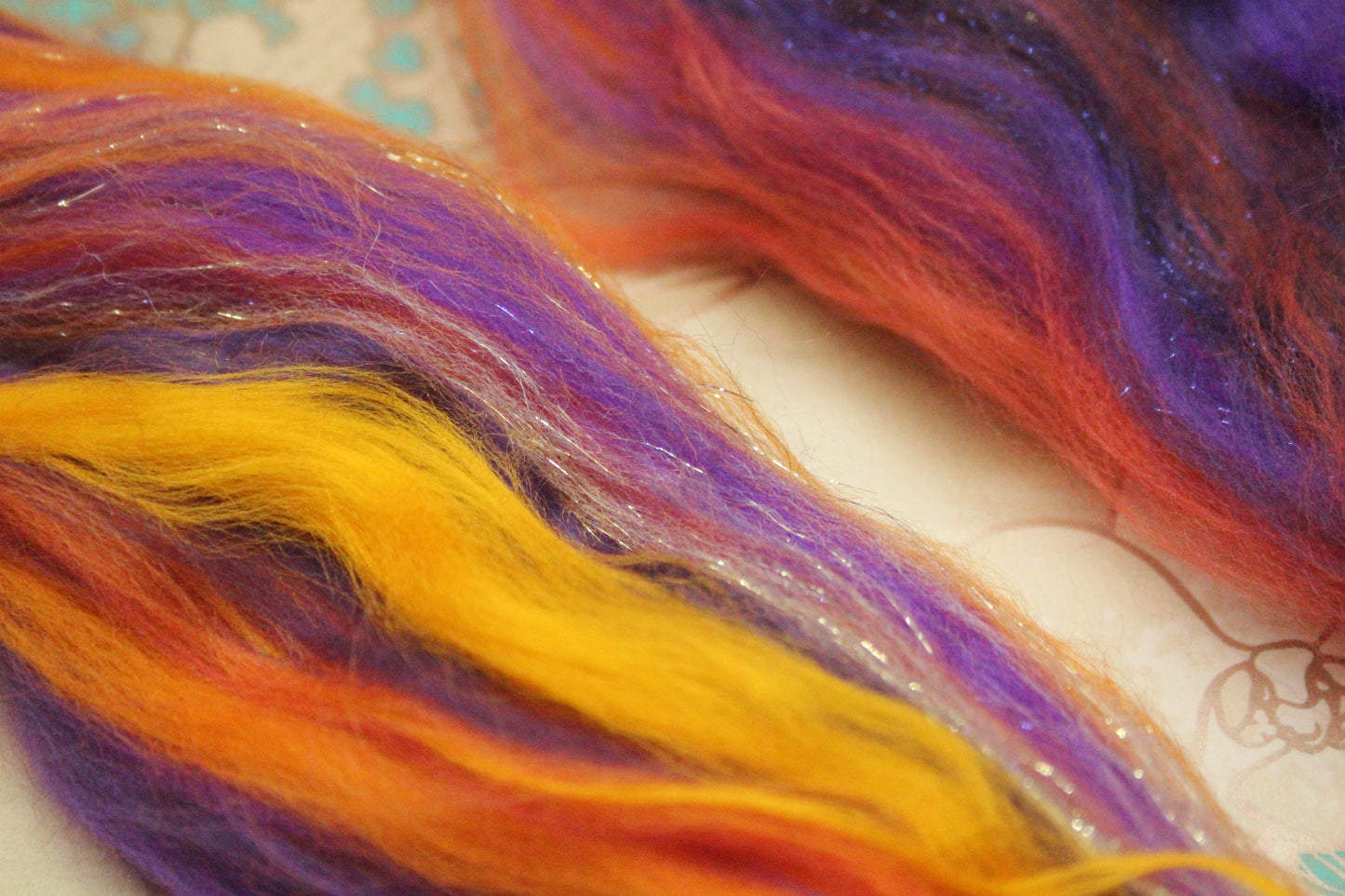 Merino Wool Blend - Orange Purple - 16 grams / 0.5 oz - Fibre for felting, weaving or spinning