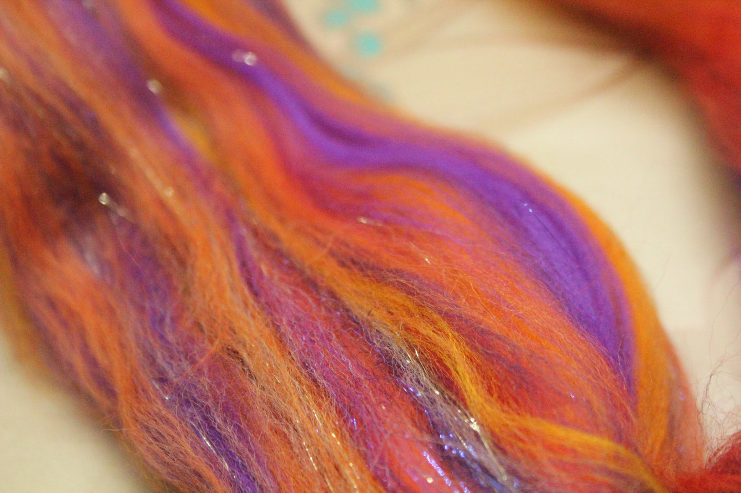 Merino Wool Blend - Orange Purple - 16 grams / 0.5 oz - Fibre for felting, weaving or spinning