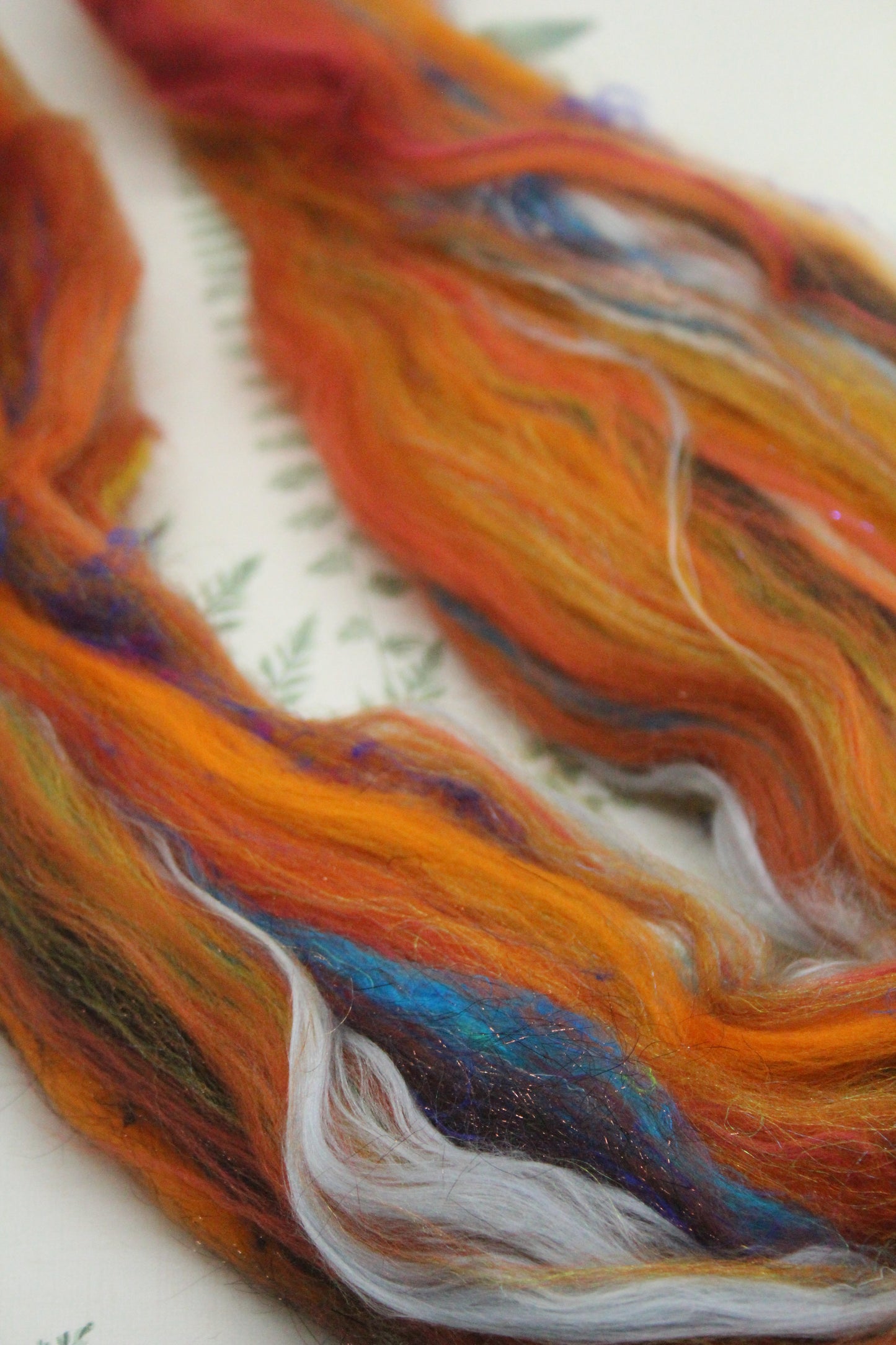 Wool Blend - Red Green Orange Black Purple - 24 grams / 0.8 oz - Fibre for felting, weaving or spinning