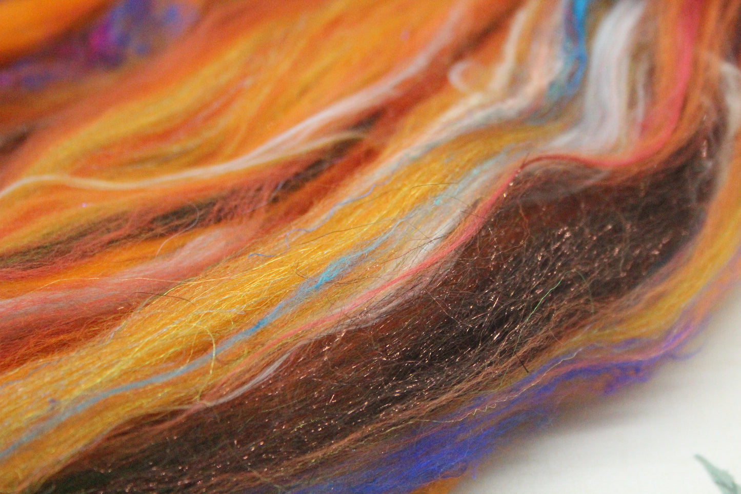 Wool Blend - Red Green Orange Black Purple - 24 grams / 0.8 oz - Fibre for felting, weaving or spinning