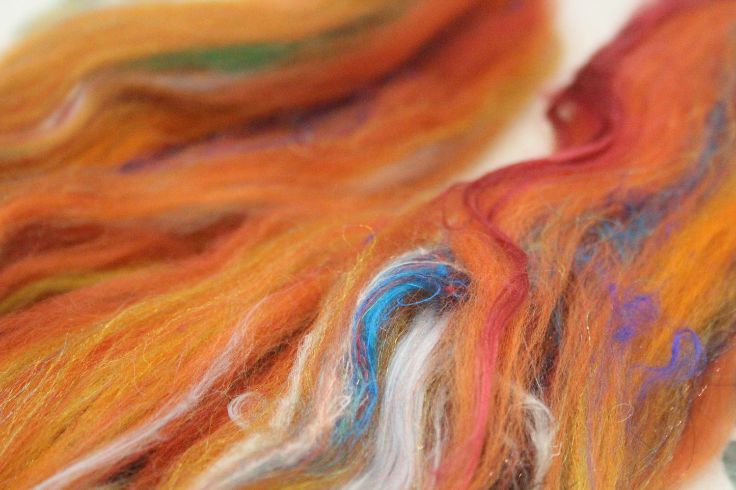 Wool Blend - Red Green Orange Black Purple - 24 grams / 0.8 oz - Fibre for felting, weaving or spinning