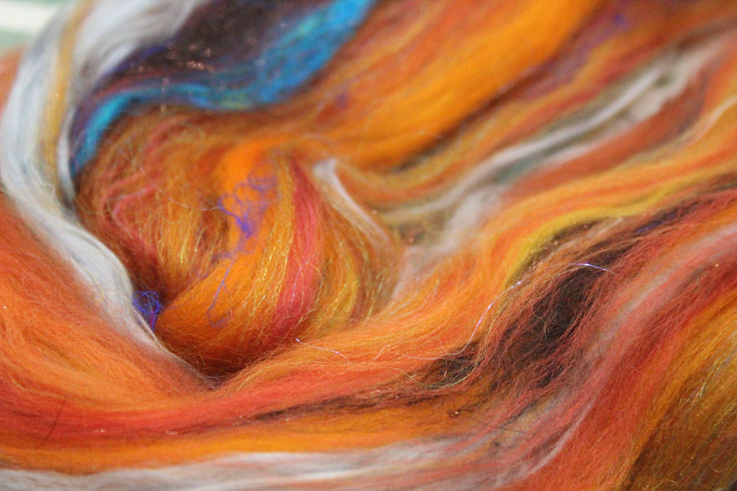 Wool Blend - Red Green Orange Black Purple - 24 grams / 0.8 oz - Fibre for felting, weaving or spinning