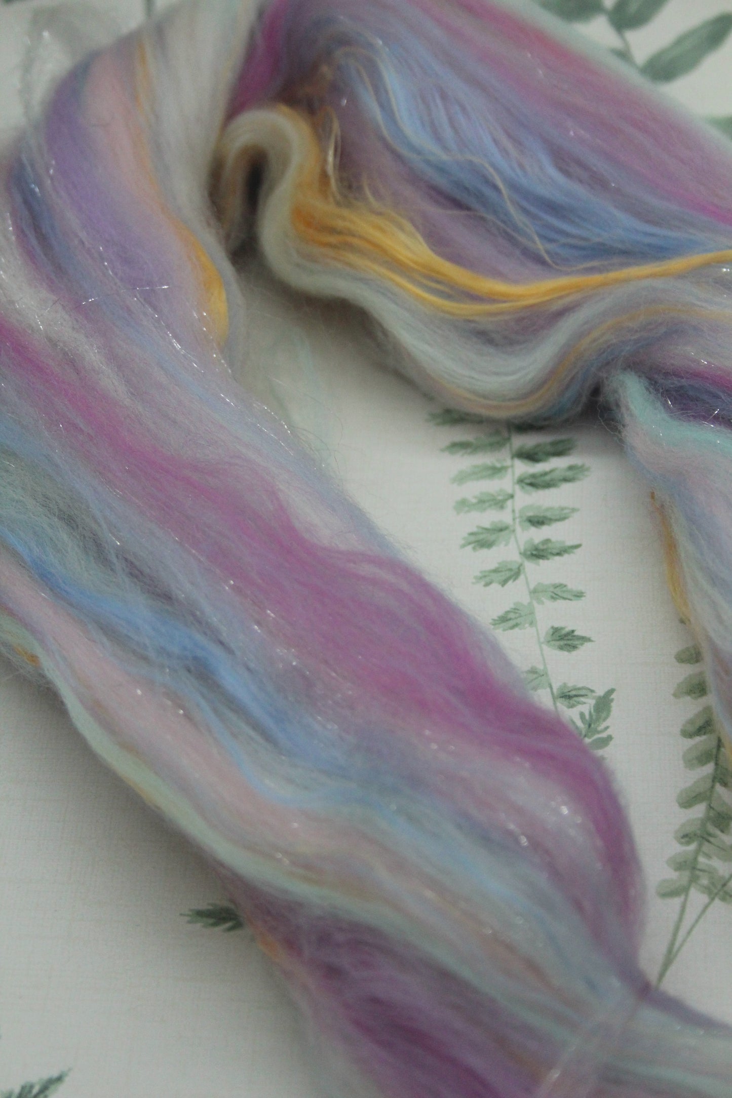 Wool Blend - Pink Green Orange Purple - 19 grams / 0.6 oz - Fibre for felting, weaving or spinning