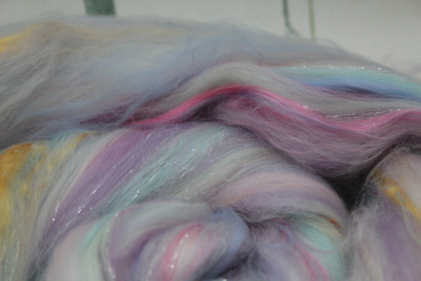 Merino Wool Blend - White Blue Purple Pink - 66 grams / 2.3 oz - Fibre for felting, weaving or spinning