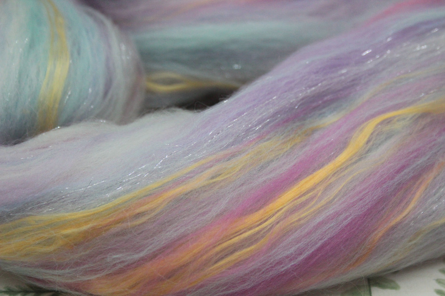 Merino Wool Blend - White Blue Purple Pink - 66 grams / 2.3 oz - Fibre for felting, weaving or spinning