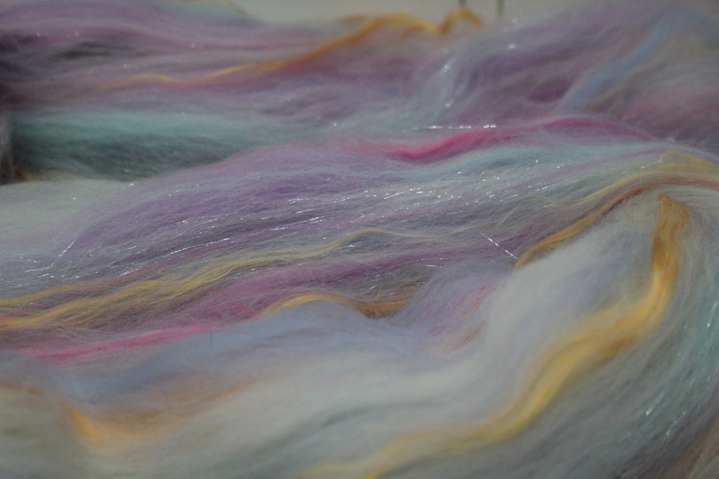 Merino Wool Blend - White Blue Purple Pink - 66 grams / 2.3 oz - Fibre for felting, weaving or spinning