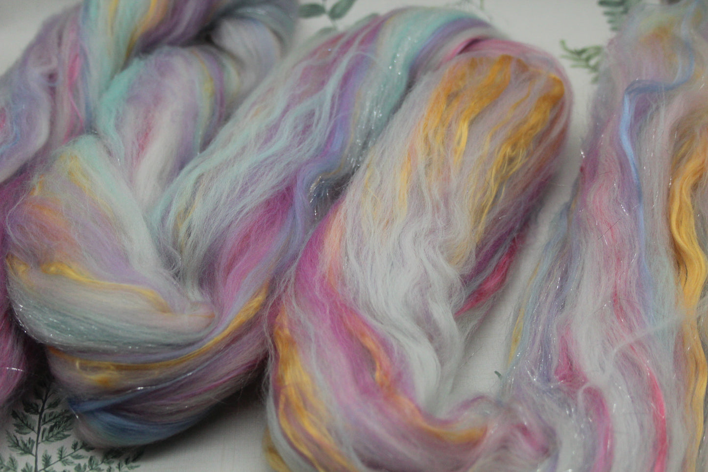 Merino Wool Blend - White Blue Purple Pink - 66 grams / 2.3 oz - Fibre for felting, weaving or spinning