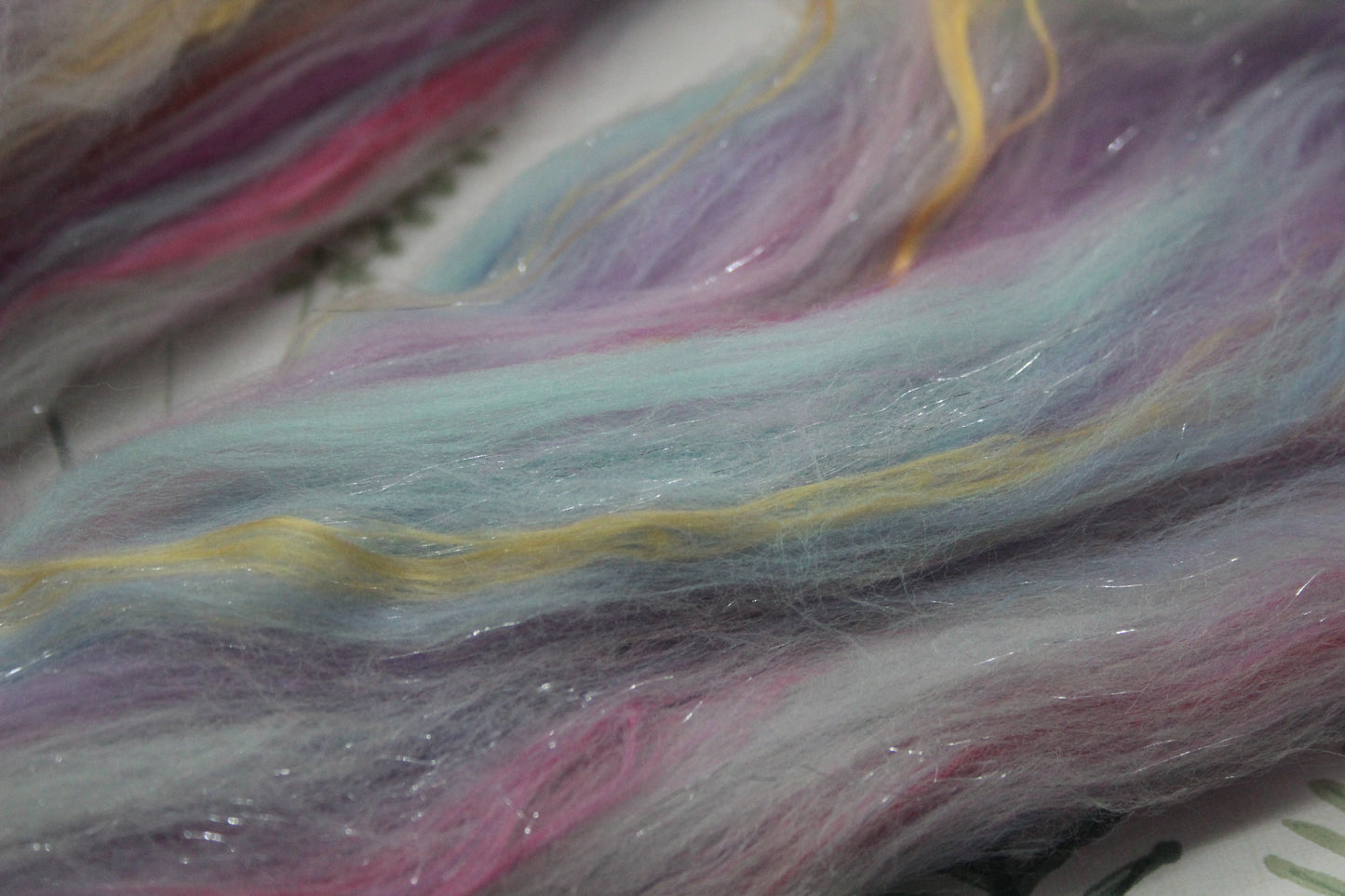 Merino Wool Blend - White Blue Purple Pink - 66 grams / 2.3 oz - Fibre for felting, weaving or spinning