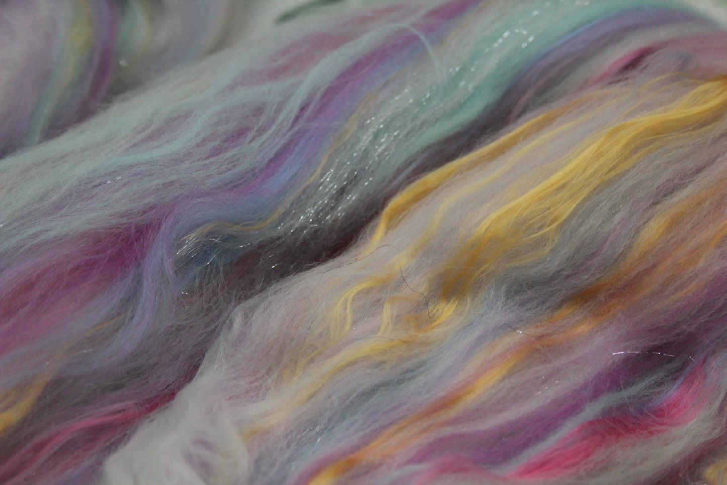Merino Wool Blend - White Blue Purple Pink - 66 grams / 2.3 oz - Fibre for felting, weaving or spinning