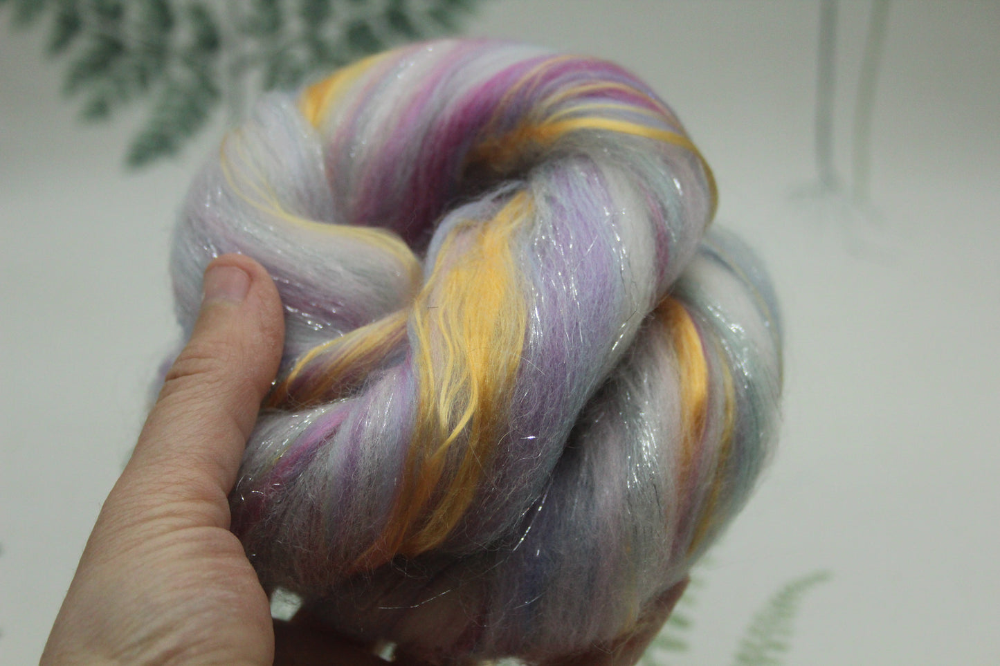 Art Batt - Pink Yellow Green Purple - 160 grams / 5.6 oz - Wool for felting, spinning and weaving