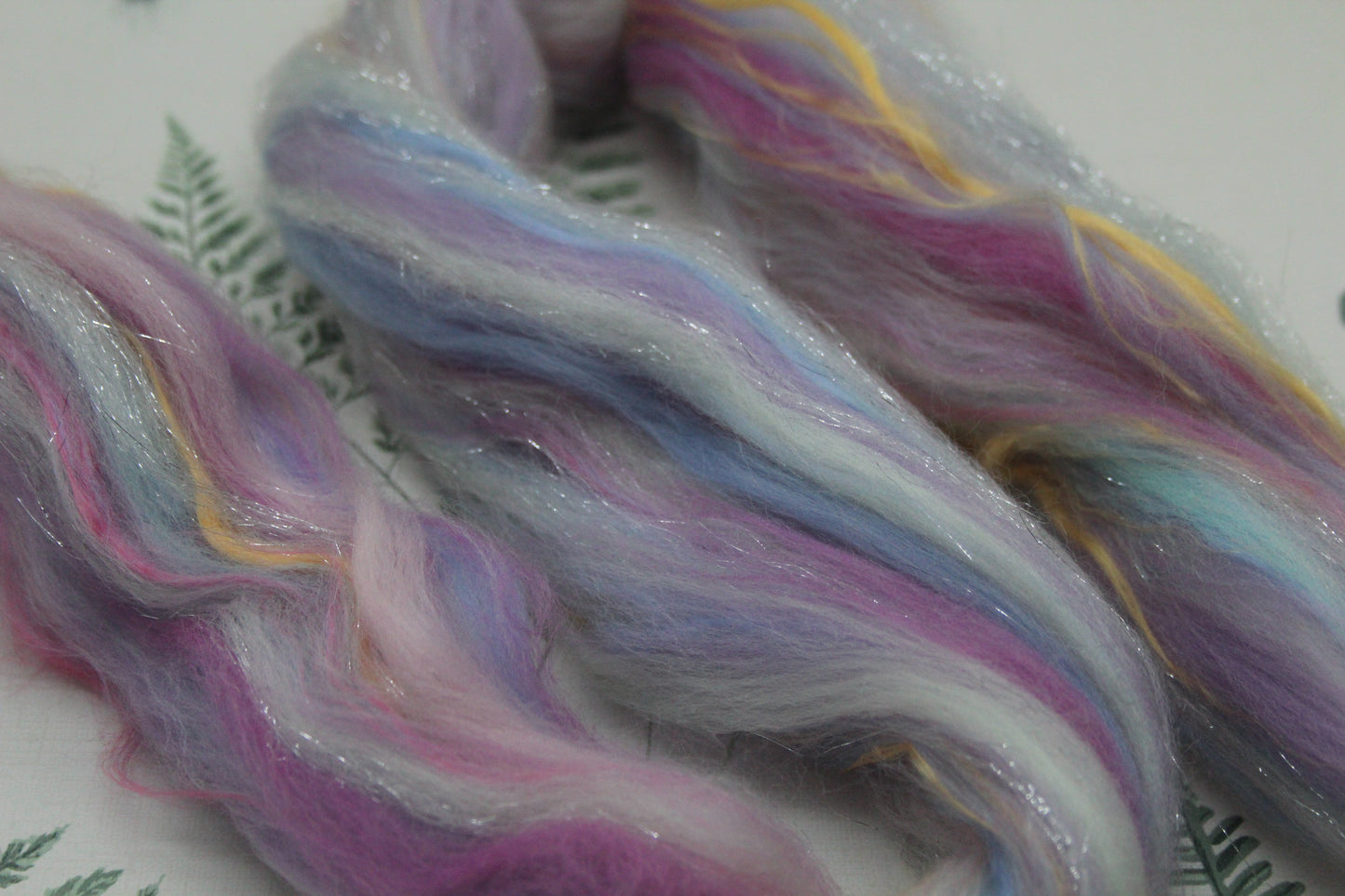 Art Batt - Pink Yellow Green Purple - 160 grams / 5.6 oz - Wool for felting, spinning and weaving