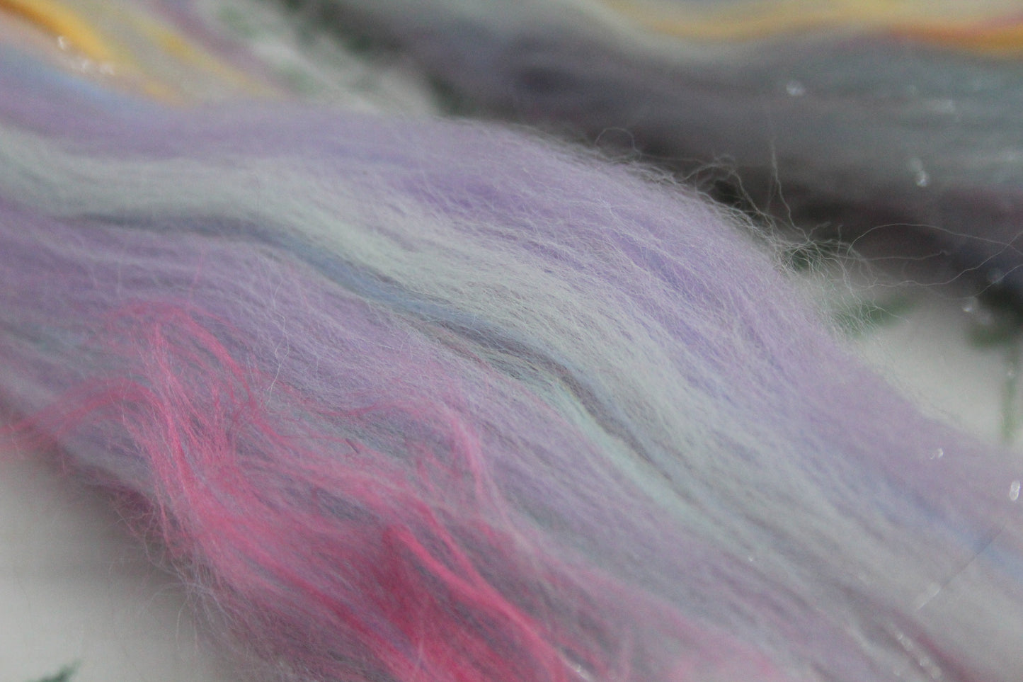 Merino Wool Blend - White Blue Purple Pink - 19 grams / 0.6 oz - Fibre for felting, weaving or spinning