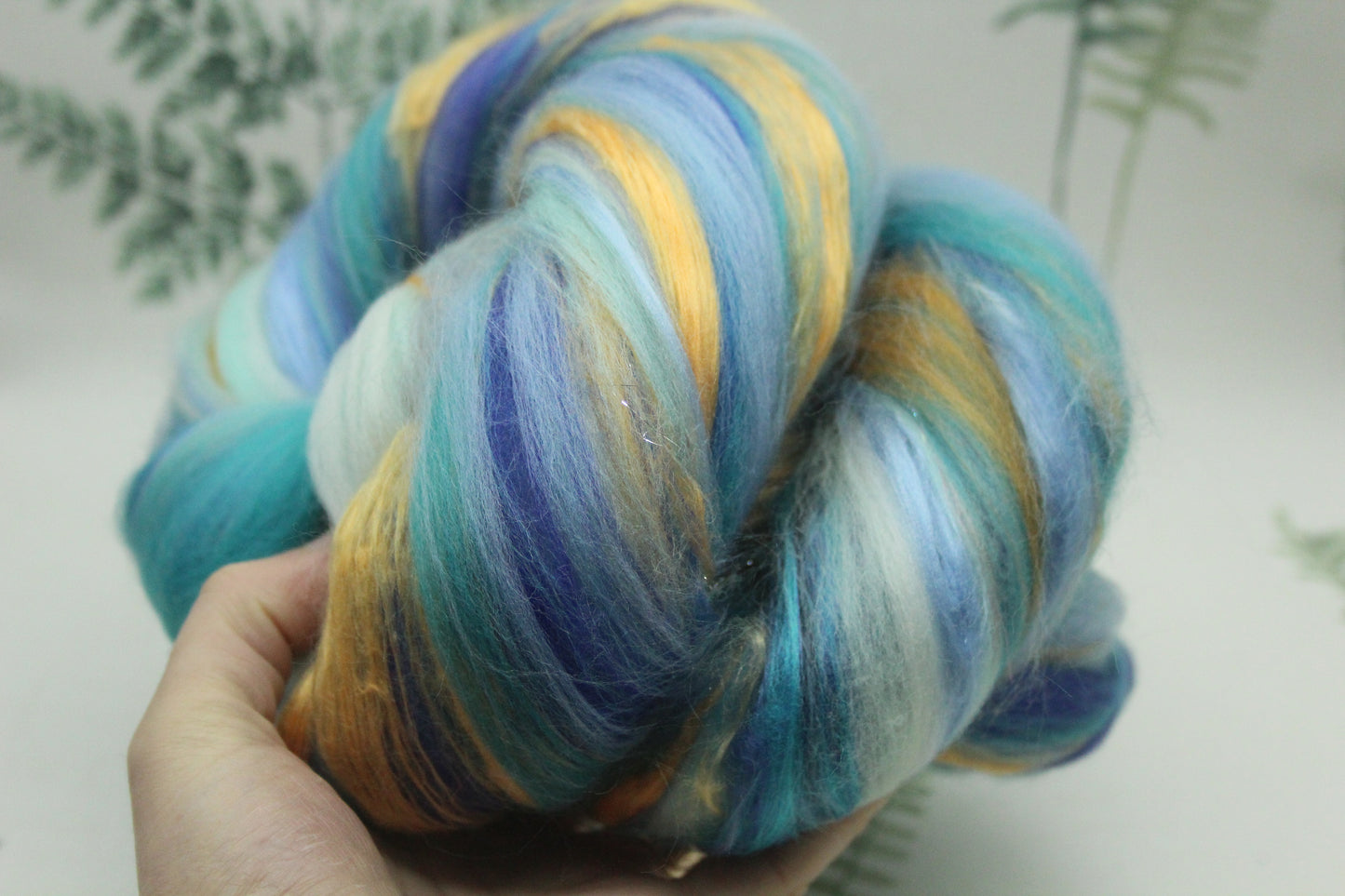 Merino Wool Blend - Orange Blue - 73 grams / 2.5 oz - Fibre for felting, weaving or spinning