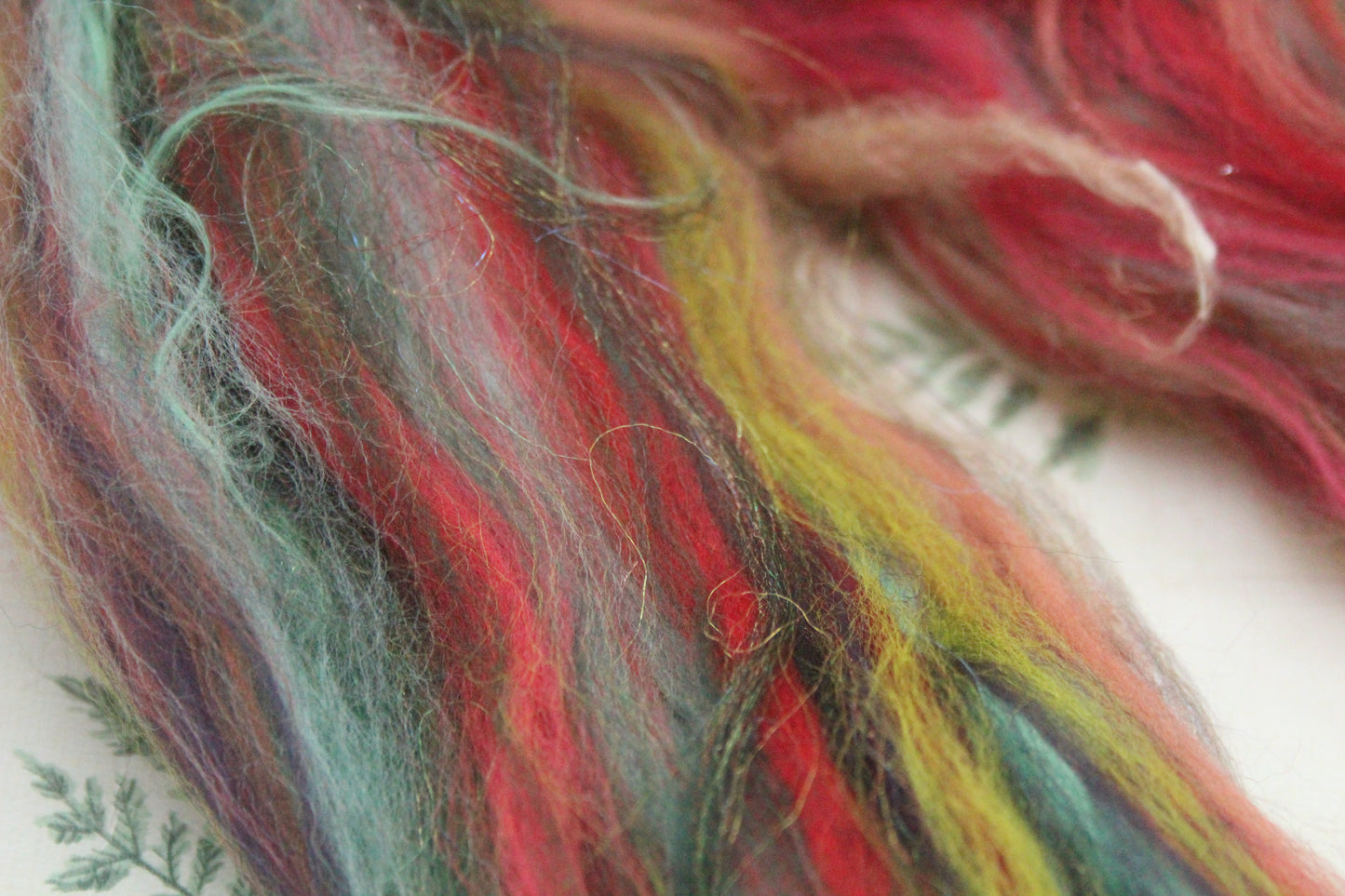Merino Wool Blend - Red Green - 15 grams / 0.5 oz - Fibre for felting, weaving or spinning