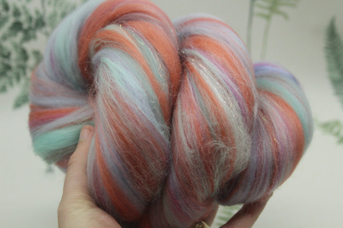Merino Wool Blend - Aqua Brown Pink - 49 grams / 1.7 oz - Fibre for felting, weaving or spinning