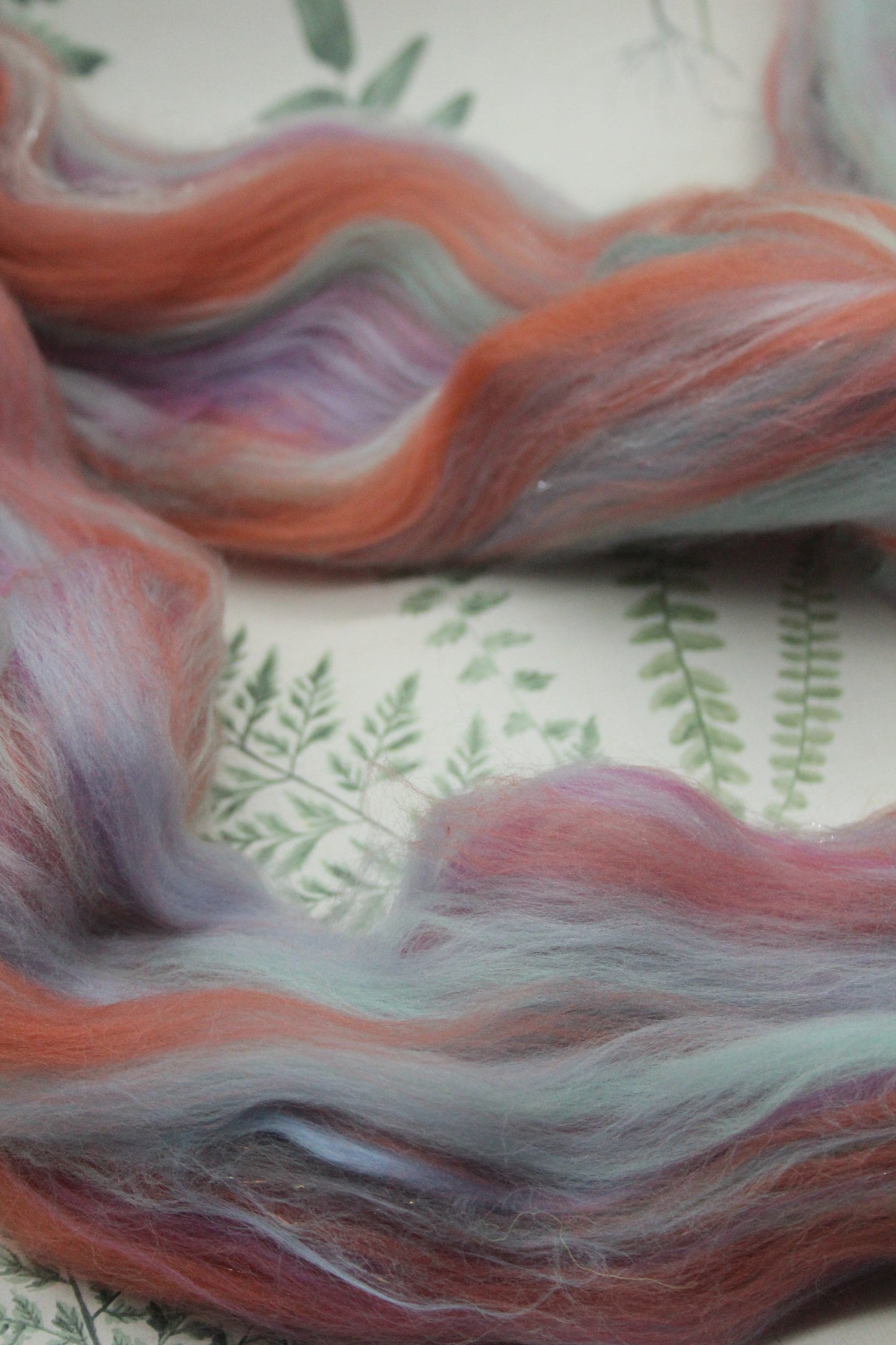 Merino Wool Blend - Aqua Brown Pink - 49 grams / 1.7 oz - Fibre for felting, weaving or spinning