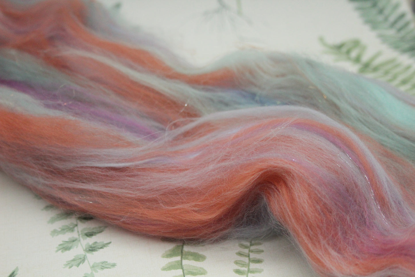 Merino Wool Blend - Aqua Brown Pink - 49 grams / 1.7 oz - Fibre for felting, weaving or spinning