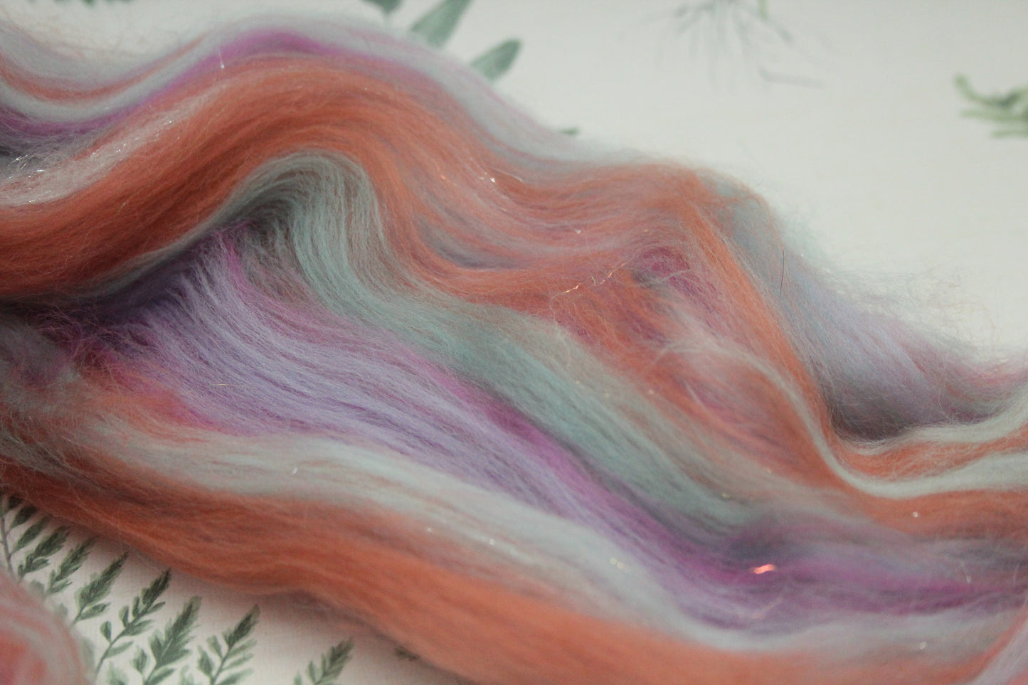 Merino Wool Blend - Aqua Brown Pink - 49 grams / 1.7 oz - Fibre for felting, weaving or spinning