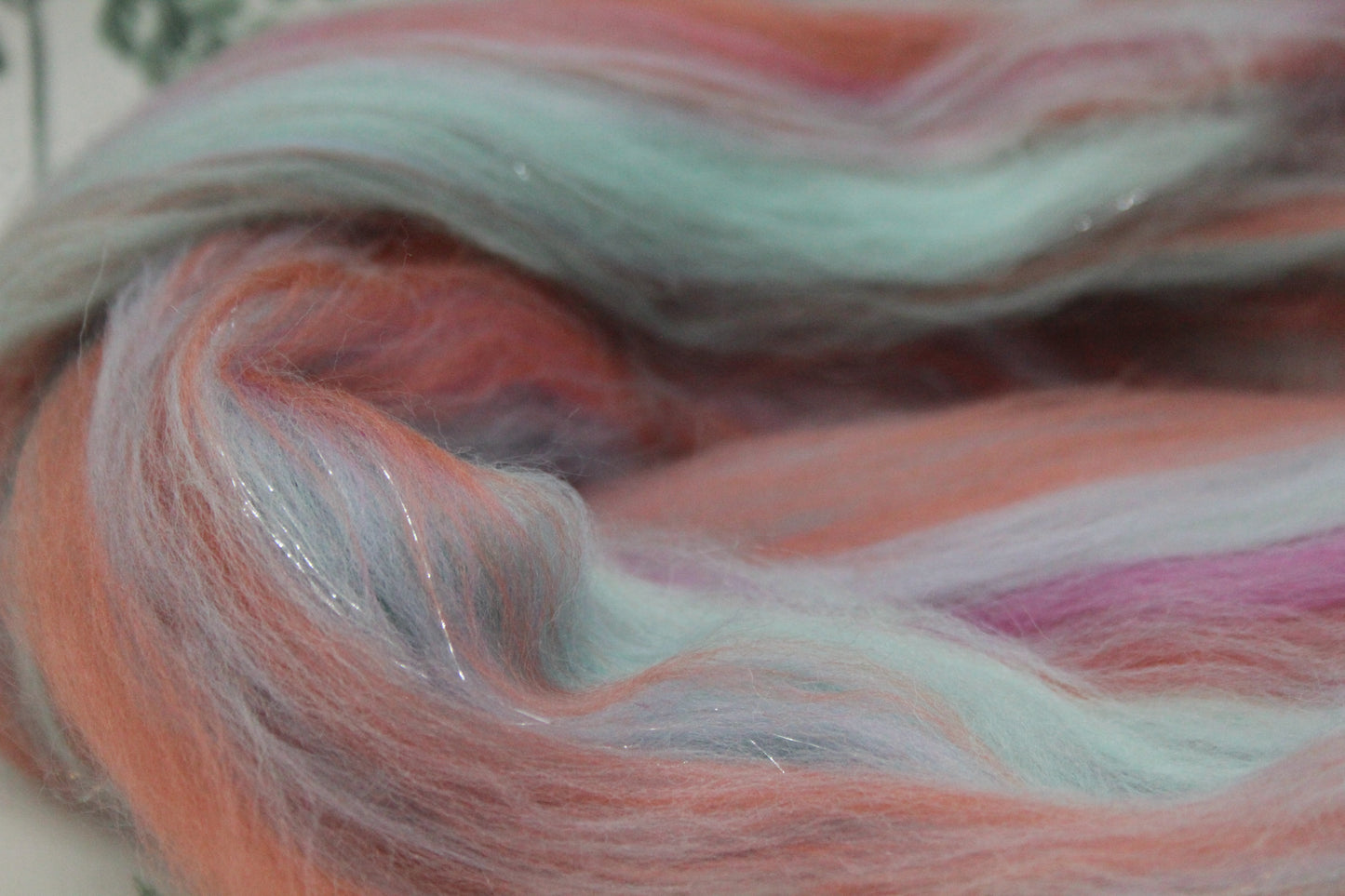 Merino Wool Blend - Aqua Brown Pink - 49 grams / 1.7 oz - Fibre for felting, weaving or spinning