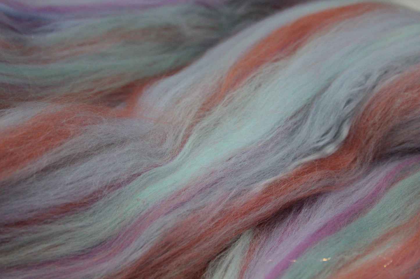 Merino Wool Blend - Aqua Brown Pink - 49 grams / 1.7 oz - Fibre for felting, weaving or spinning