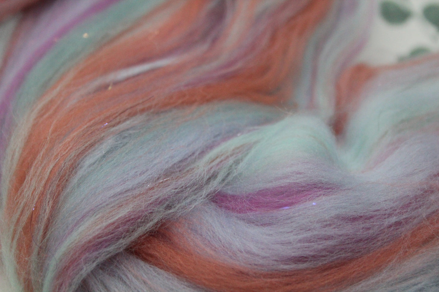 Merino Wool Blend - Aqua Brown Pink - 49 grams / 1.7 oz - Fibre for felting, weaving or spinning