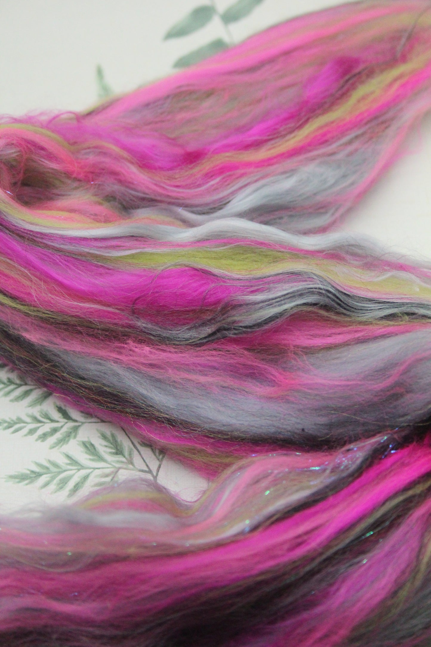 Wool Blend - Green Brown Purple - 29 grams / 1 oz - Fibre for felting, weaving or spinning