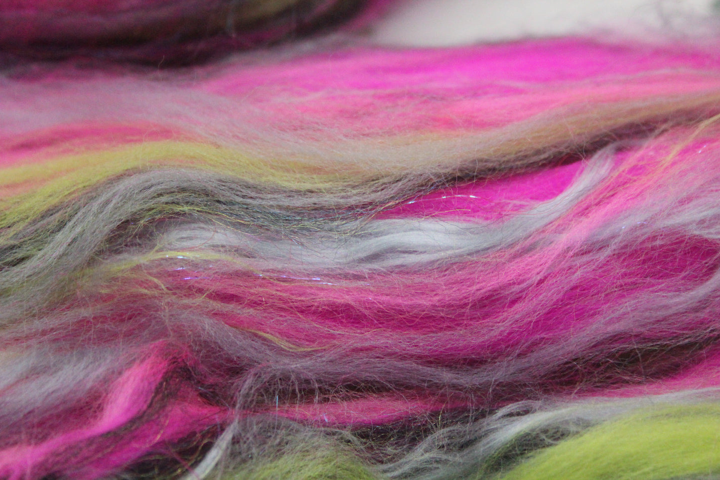 Wool Blend - Green Brown Purple - 36 grams / 1.2 oz - Fibre for felting, weaving or spinning