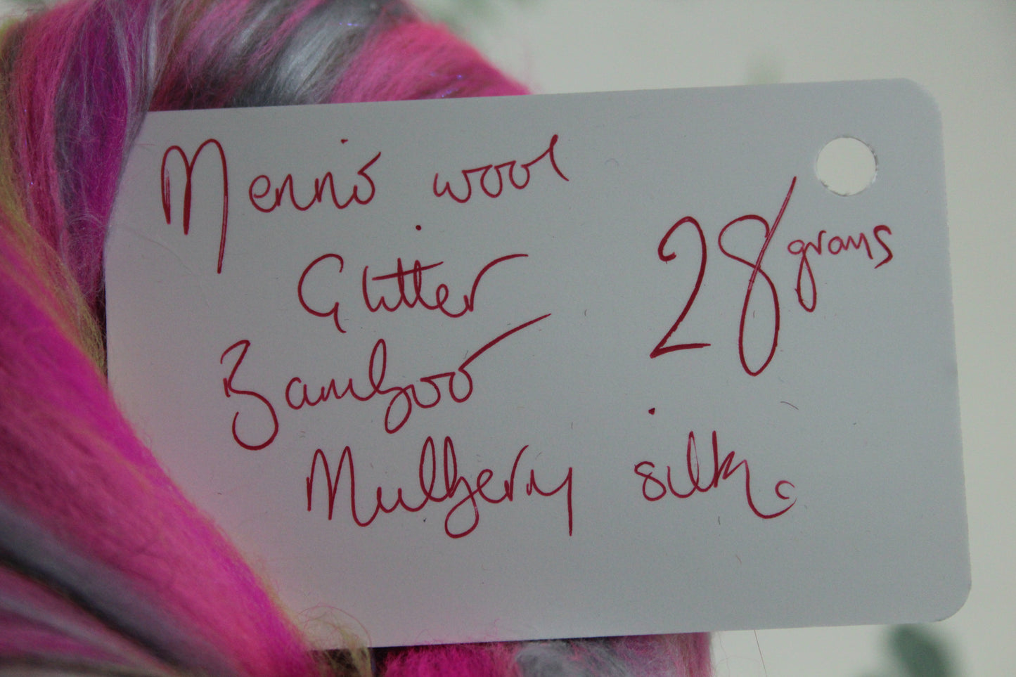Merino Wool Blend - Pink Grey Black Green - 28 grams / 0.9 oz - Fibre for felting, weaving or spinning