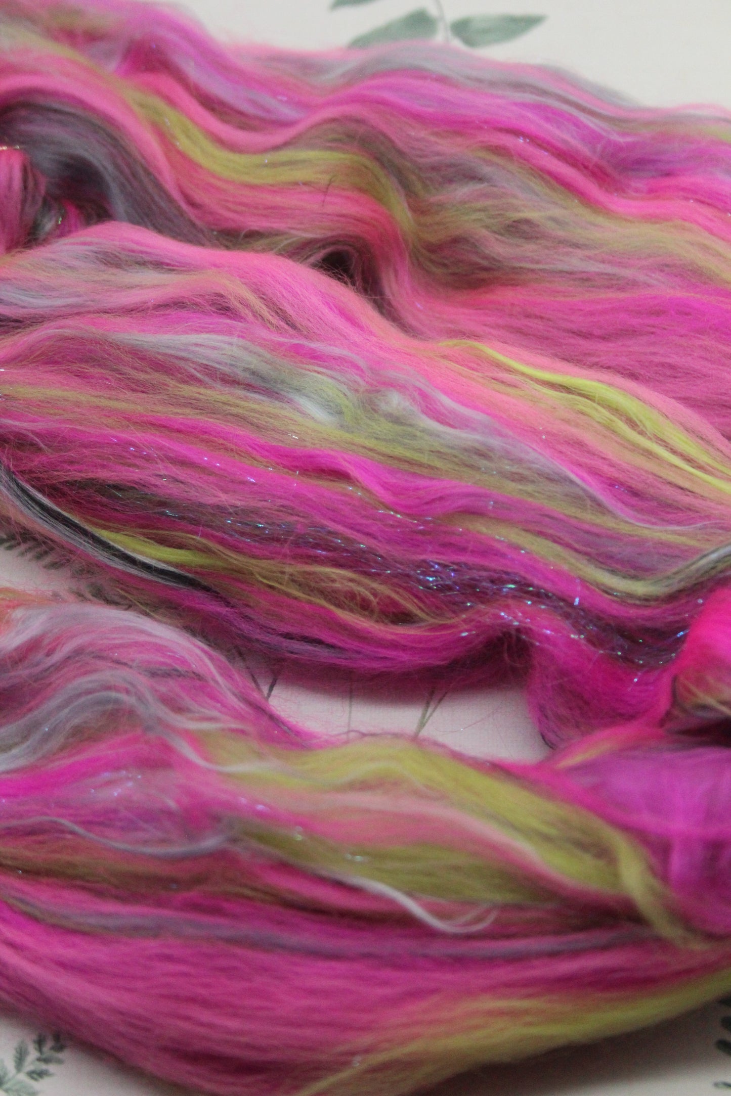 Merino Wool Blend - Pink Grey Black Green - 28 grams / 0.9 oz - Fibre for felting, weaving or spinning