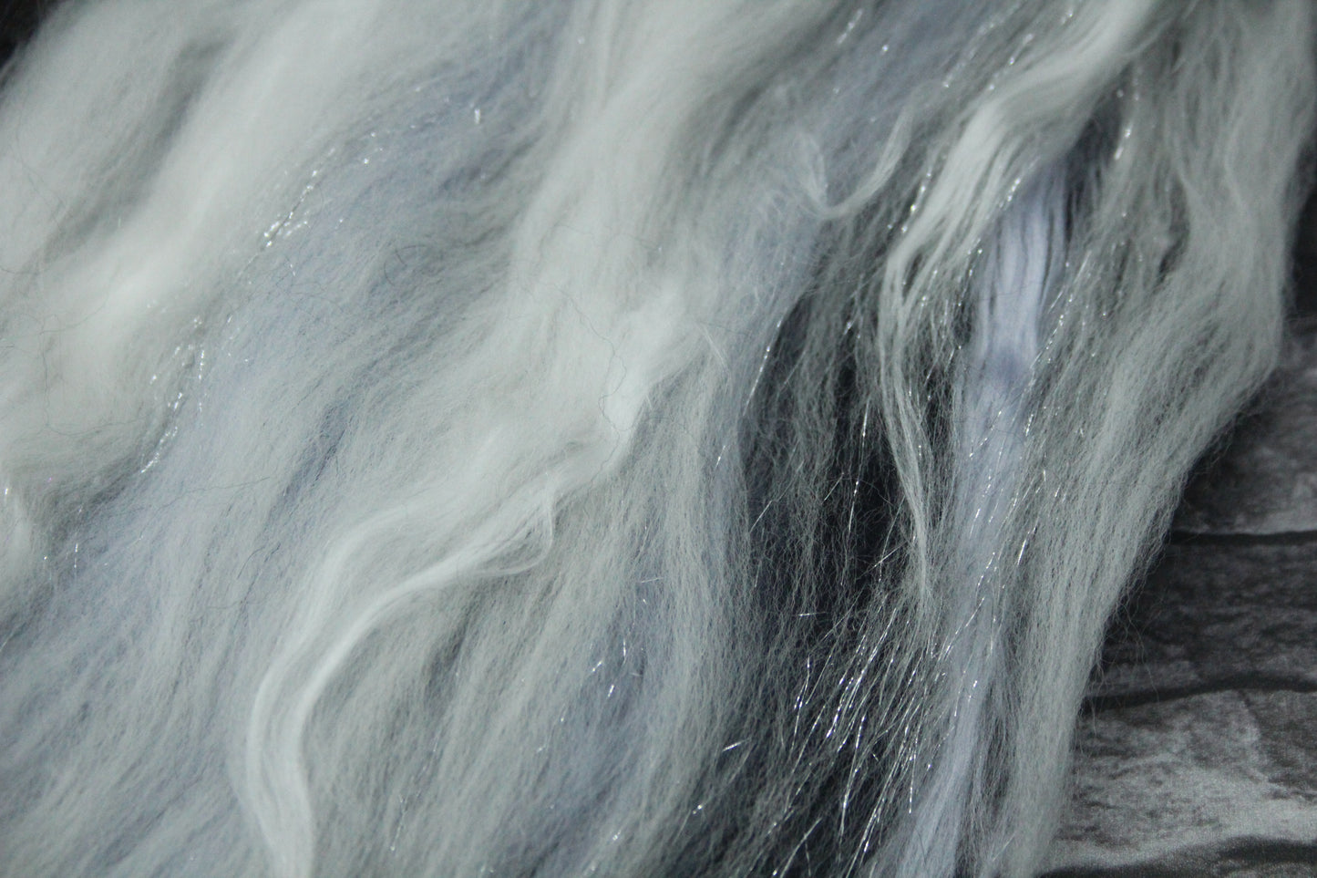 Merino Wool Blend - Grey White Black - 55 grams / 1.9 oz - Fibre for felting, spinning and weaving