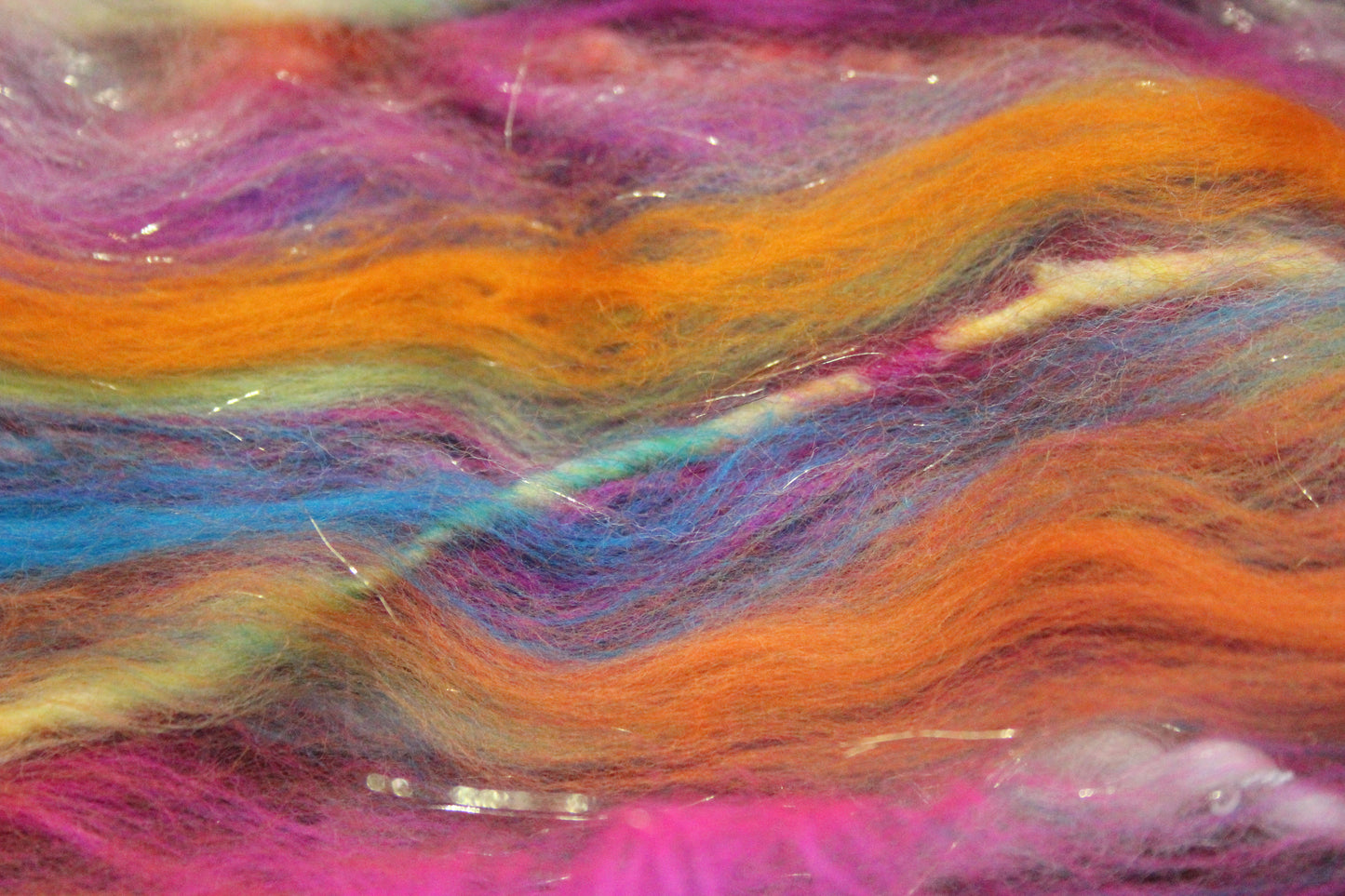 Merino Wool Blend - Red Pink Orange Blue Green + Scrap Yarns - 60 grams / 2.1 oz - Fibre for felting, spinning and weaving