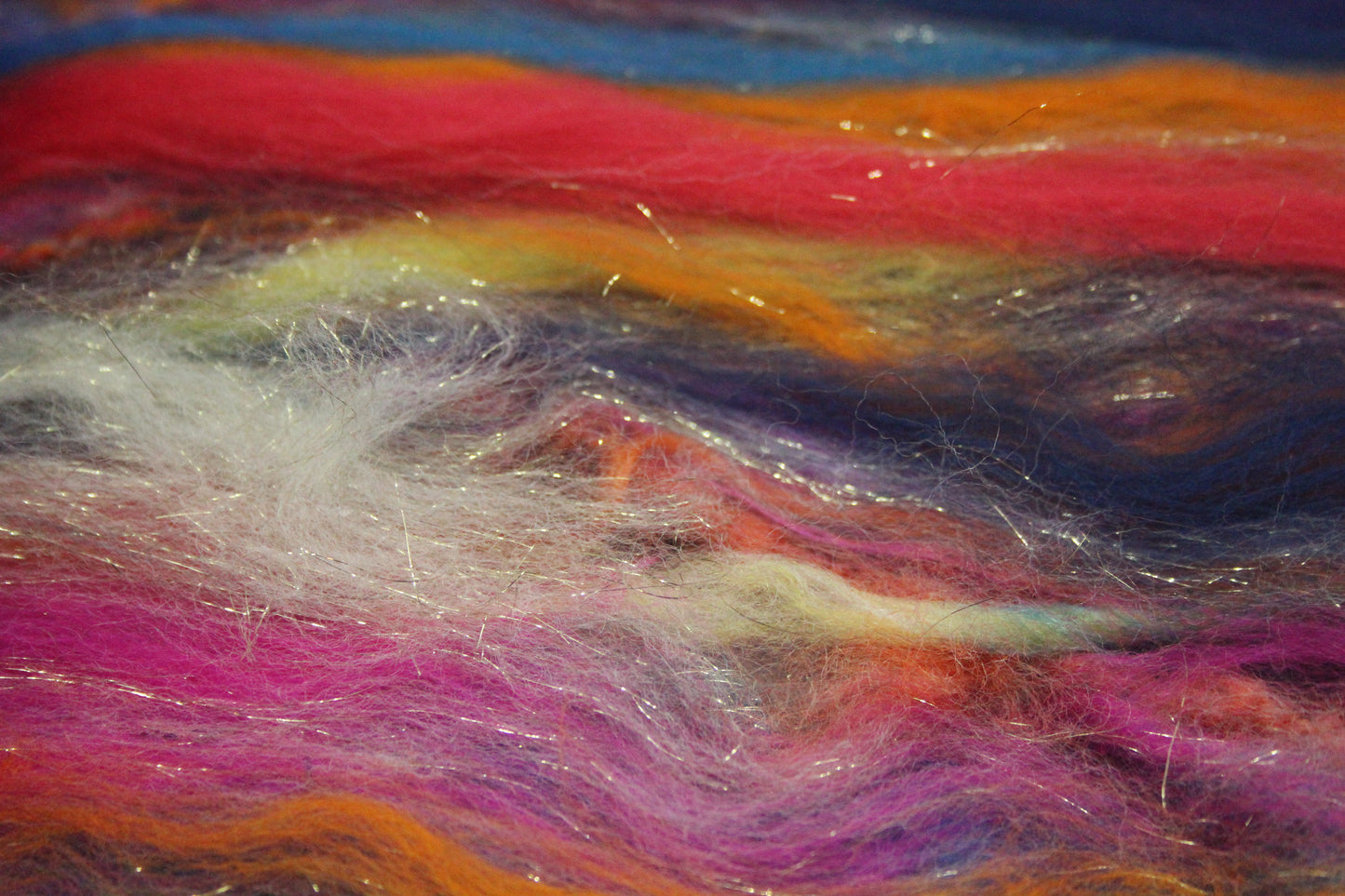 Merino Wool Blend - Red Pink Orange Blue Green + Scrap Yarns - 60 grams / 2.1 oz - Fibre for felting, spinning and weaving