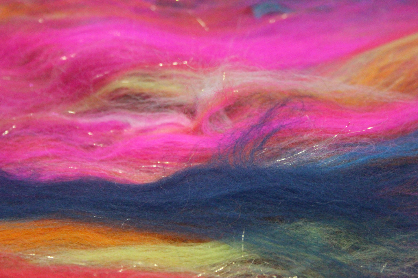 Merino Wool Blend - Red Pink Orange Blue Green + Scrap Yarns - 60 grams / 2.1 oz - Fibre for felting, spinning and weaving
